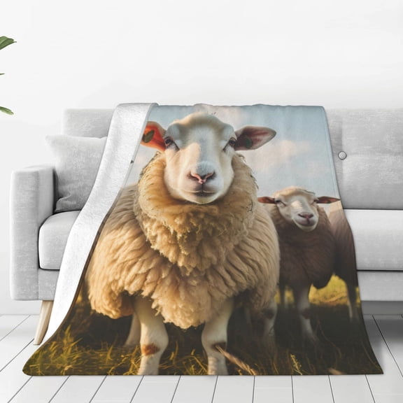 Rateoe Cute Prairie Sheep Herd Print Fuzzy Fleece Throw Blanket Extra Large,Super Soft,Fluffy and Warm Blankets for Couch,Bed,All Season Use (50"x40")