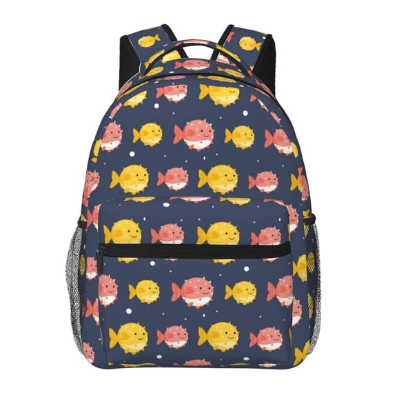 Rateoe Cute Puffer Fish Pattern Casual Backpack for School, Work, Travel – Adjustable Straps, Multiple Compartments – Ergonomic Design, Fits Laptops and Tablets