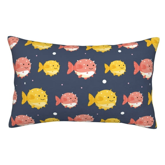 Rateoe Cute Puffer Fish Pattern Decorative Pillow Case,Throw Pillow Covers,Plush Pillow Cover,Soft Pillow Case,Velvet Pillow Case-14"x20"