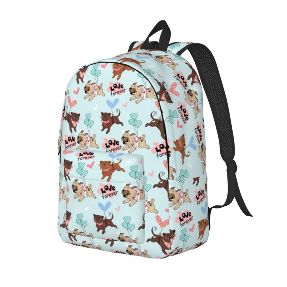 Rateoe Cute Pug Dogs Pattern Durable Canvas Backpack for Men & Women – Stylish & Lightweight – Adjustable Straps, Multiple Pockets – Fits 15-17 Inch LaptopsSmall