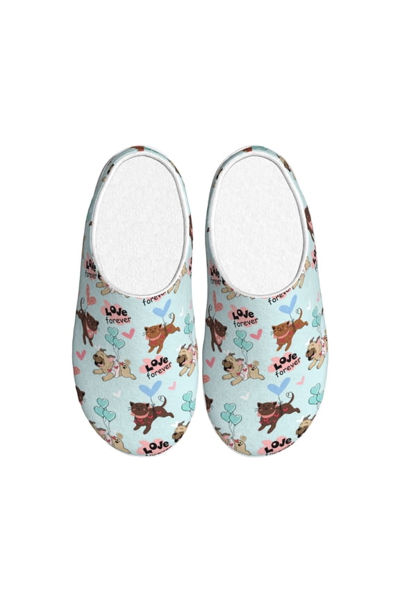 Cute Pug Dogs Print Women's Men's Cotton Knit Slippers Lightweight Memory Foam Indoor House Shoes with Anti-Skid Sole-37/38