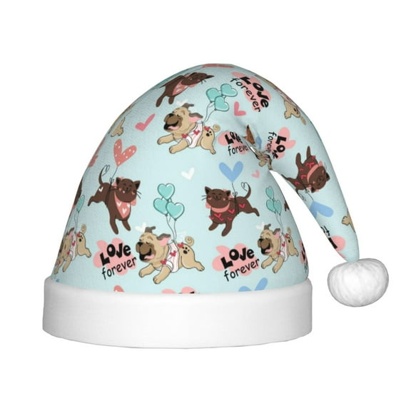 Rateoe Cute Pug Dogs Santa Hat Confortable Christmas Hat for Christmas Party Favors Fit for Kids