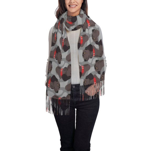 Rateoe Cute Puppy Black Women's Traditional Scarf Wrap Tassel Shawl Fringes Neck Head Shawl Retro Scarf