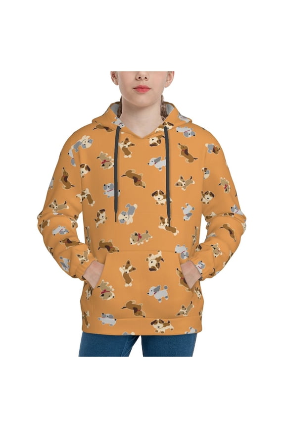 Cute Puppy J Pattern Boys Hoodie, Youth Pullover Hooded Sweatshirt, Kangaroo Pocket Hoodie for Kids-Small