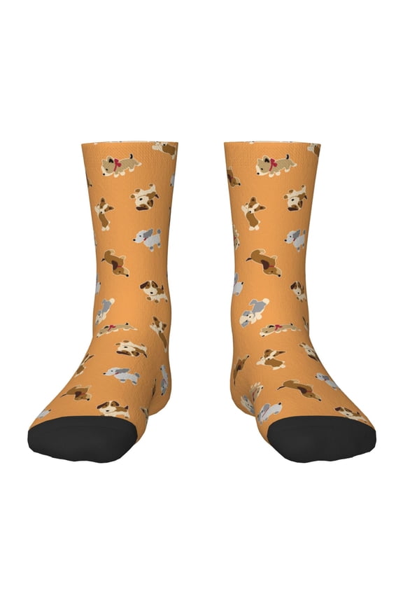 Cute Puppy J Pattern Children's Socks, Socks Gifts ,kids Crew Soft Cotton Socks , Moisture-Wicking, Durable, Ideal for Daily Wear & Sports