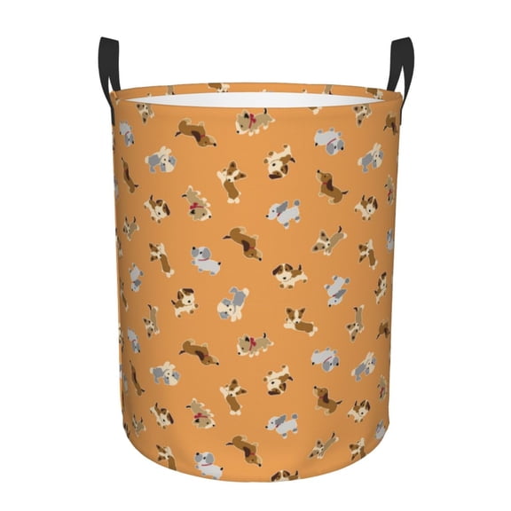 Rateoe Cute Puppy J Pattern Round Laundry Hamper Basket, Tall Hamper Basket for Blanket Storage, Nursery Clothes Hamper for Laundry in Bedroom and College Dorm-Small
