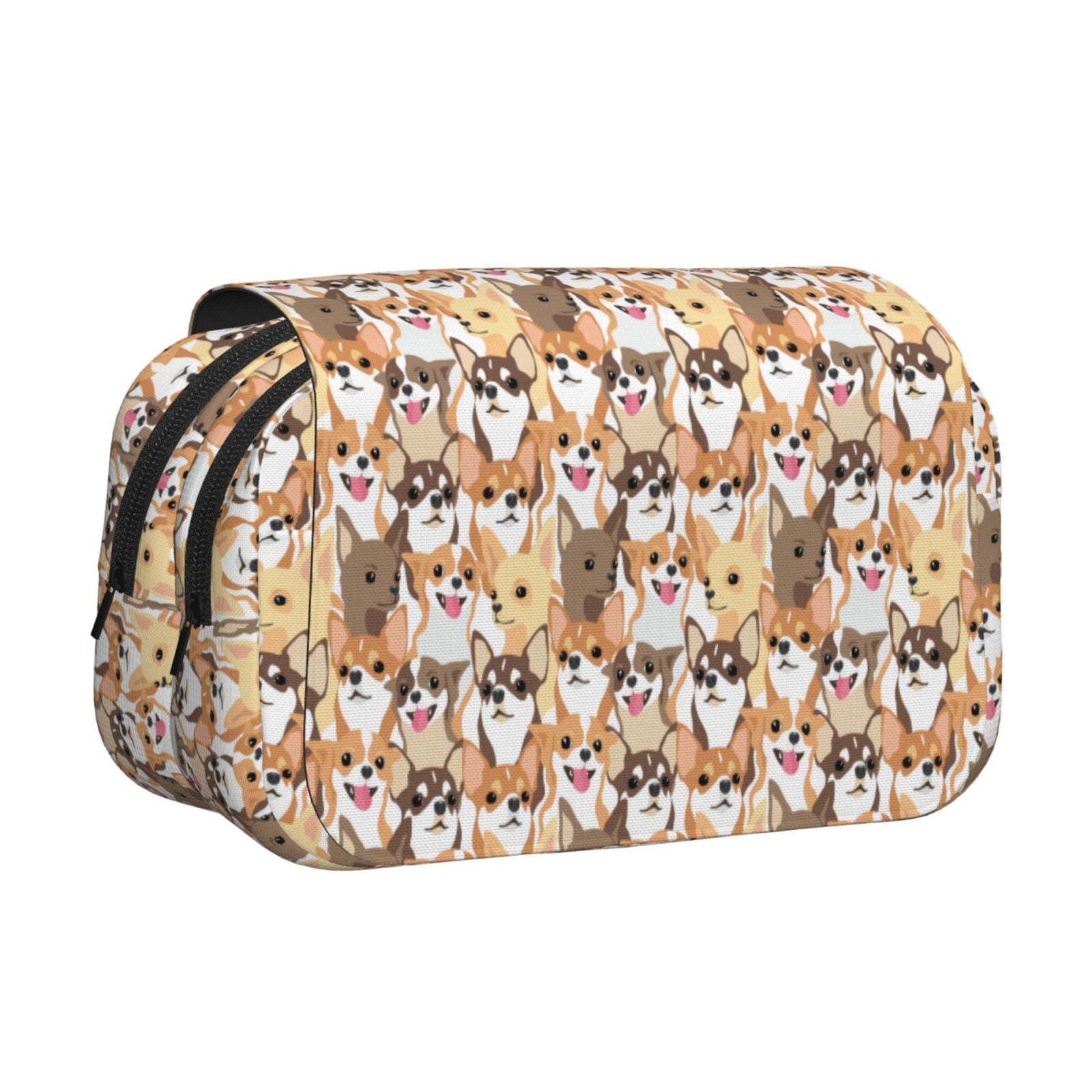 Rateoe Cute Puppy Pattern Double Clamshell Pen Case, Storage Organizer with Two Zipper Compartments– Holds Up to 50 Pencils & Pens