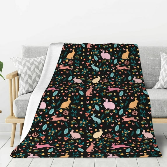 Rateoe Cute Rabbit And Flower Pattern Flannel Throw Blanket, Ultra-soft Blanket for Bed, Couch, Car, Hypoallergenic Anti-pilling blanket-80"x60"(Vertical)
