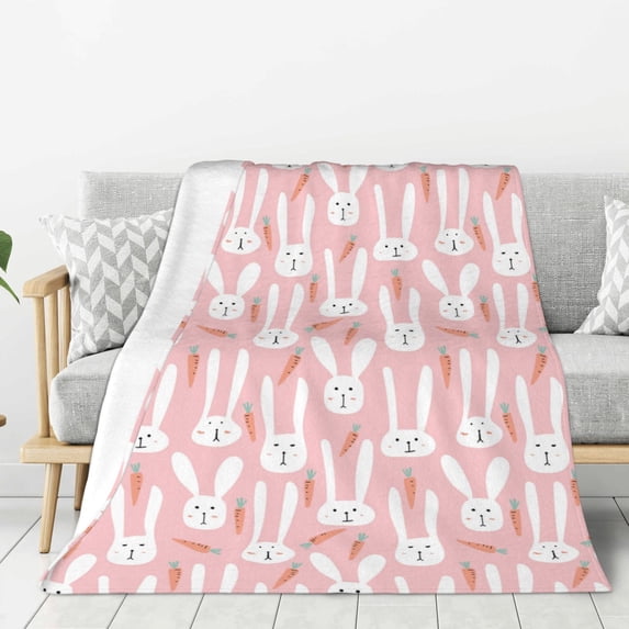 Rateoe Cute Rabbit Carrot Pattern Flannel Throw Blanket, Ultra-soft Blanket for Bed, Couch, Car, Hypoallergenic Anti-pilling blanket-80"x60"(Vertical)