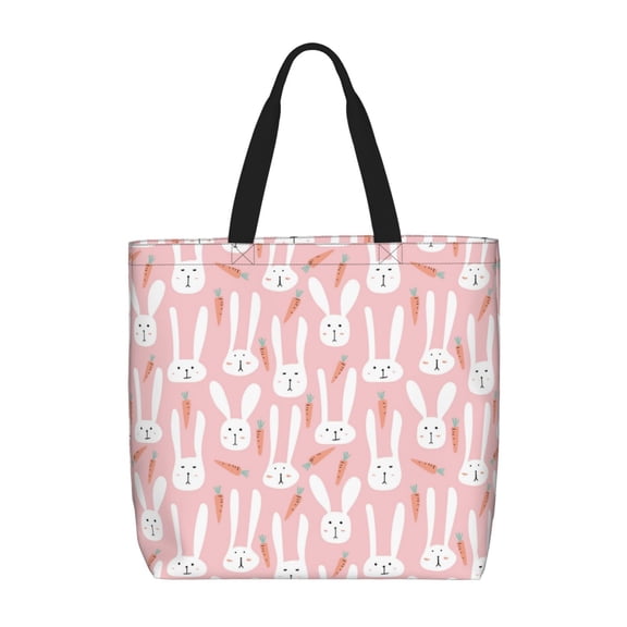 Rateoe Cute Rabbit Carrot Print Lightweight Tote Bag for Women, Water-Resistant Shoulder Bag with Zipper, Spacious Casual Handbag for Work, School, Shopping