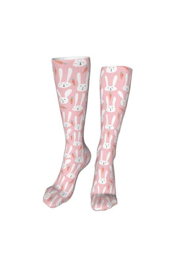 Cute Rabbit Carrot print Women's Men's Novelty 20in Crew Socks Cotton Socks Knee High Socks for Walking,Running,Nurses,Pregnancy-One Size