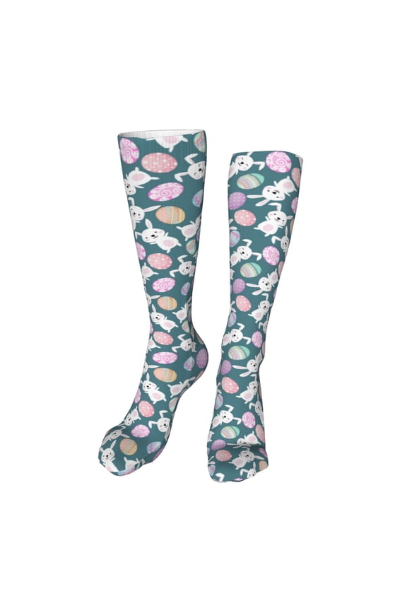 Cute Rabbit Easter print Women's Men's Novelty 20in Crew Socks Cotton Socks Knee High Socks for Walking,Running,Nurses,Pregnancy-One Size