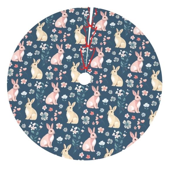 Rateoe Cute Rabbit Floral Print Christmas Tree Skirt 30" for Xmas Holiday New Year Party Circle Tree Mat Ornaments Decoration