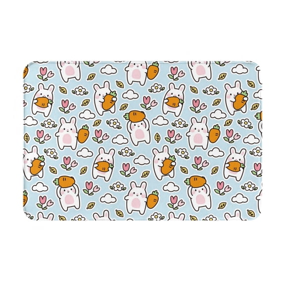 Rateoe Cute Rabbit Hold Carrot Pattern Flannel Door Mat Indoor Outdoor Entrance, Waterproof All-Weather Doormat,Fade Resistant, Low Profile Entryway Mat 16x24in