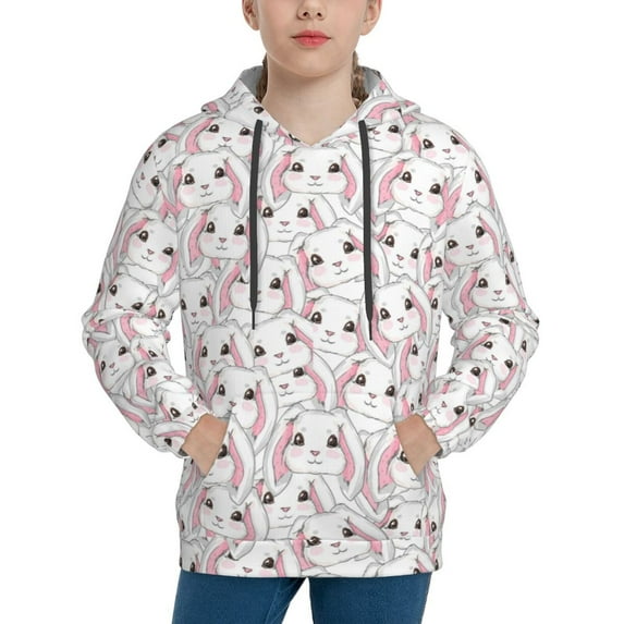 Rateoe Cute Rabbit Pattern Boys Hoodie, Youth Pullover Hooded Sweatshirt, Kangaroo Pocket Hoodie for Kids-Large