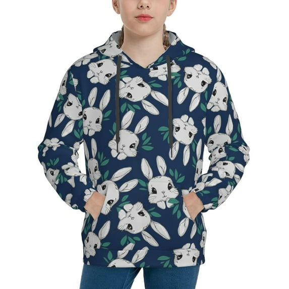 Rateoe Cute Rabbit Pattern Boys Hoodie, Youth Pullover Hooded Sweatshirt, Kangaroo Pocket Hoodie for Kids-Small