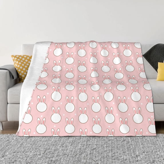 Rateoe Cute Rabbit Pattern Flannel Throw Blanket, Ultra-soft Blanket for Bed, Couch, Car, Hypoallergenic Anti-pilling blanket-50"x40"(Horizontal)