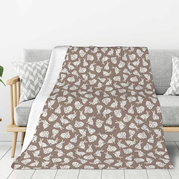 Rateoe Cute Rabbit Pattern Flannel Throw Blanket, Ultra-soft Blanket for Bed, Couch, Car, Hypoallergenic Anti-pilling blanket-60"x50"(Vertical)