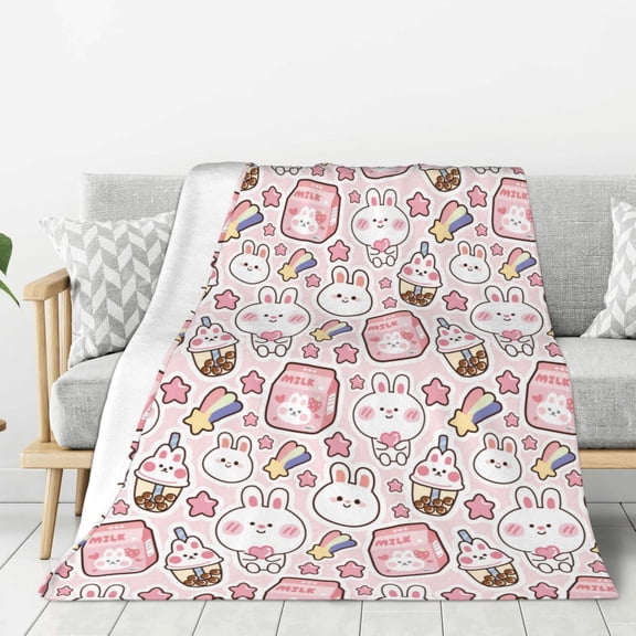 Rateoe Cute Rabbit Pattern Flannel Throw Blanket, Ultra-soft Blanket for Bed, Couch, Car, Hypoallergenic Anti-pilling blanket-60"x50"(Vertical)