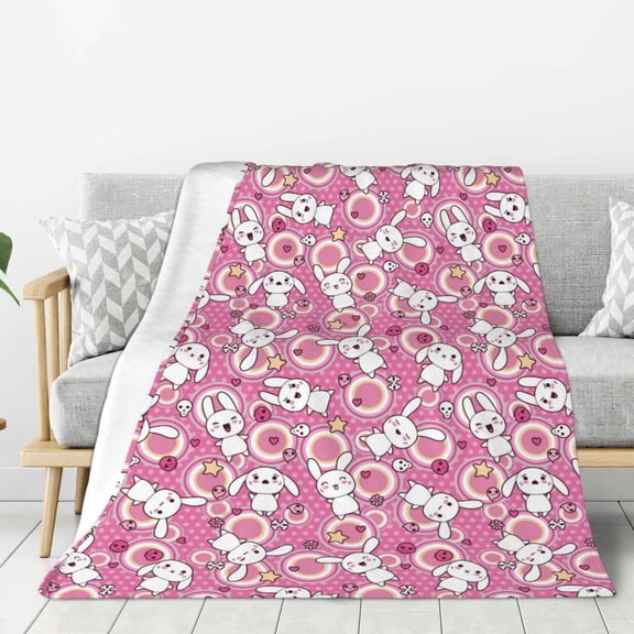 Rateoe Cute Rabbit Pattern Flannel Throw Blanket, Ultra-soft Blanket for Bed, Couch, Car, Hypoallergenic Anti-pilling blanket-60"x50"(Vertical)