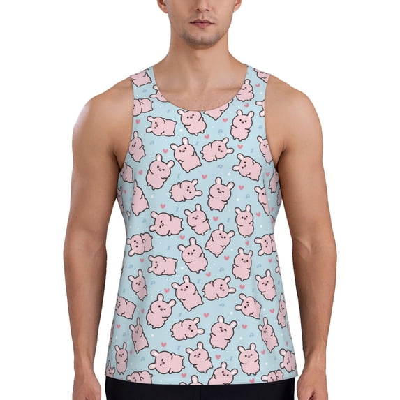 Rateoe Cute Rabbit Pattern Sleeveless Gym Shirt Muscle Tee Breathable Workout Shirt Slim-Fit Tank Quick Dry Fit Muscle Tank Top Bodybuilding Sleeveless T Shirt-Small