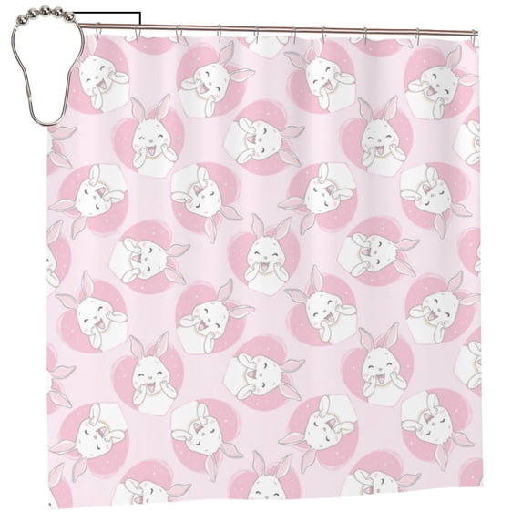Rateoe Cute Rabbit Shower Curtain - Fancy Bathroom Shower Curtain Sets - Waterproof Shower Curtain with Hooks with 12 Plastic Hooks 72x72 Inches