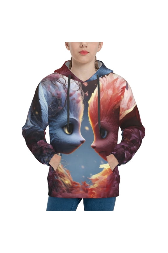 Cute Red And White Elf Pattern Boys Hoodie, Youth Pullover Hooded Sweatshirt, Kangaroo Pocket Hoodie for Kids-Large