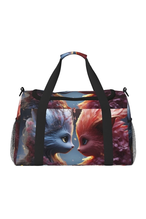 Cute Red And White Elf Pattern Gym Bag for Women, Duffle Bag for Travel with Wet Pocket, Carry on Weekender Bags for Women, Water Resistant Travel Bag Duffel Bag