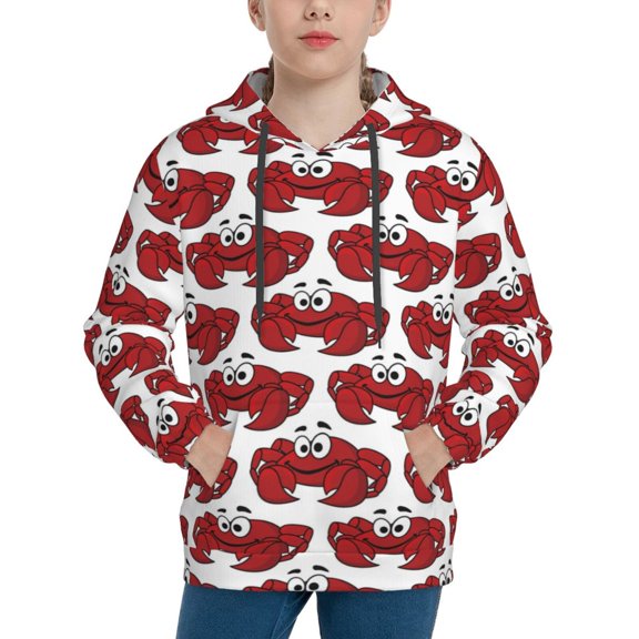 Rateoe Cute Red Crab Pattern Boys Hoodie, Youth Pullover Hooded Sweatshirt, Kangaroo Pocket Hoodie for Kids-Small