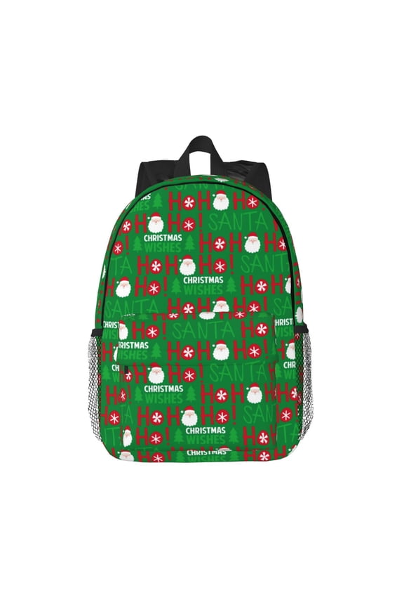 Cute Santa And Ho Ho Ho Pattern Student Backpack Water-resistant Backpack 15-inch Laptop Backpack Lightweight Adjustable School Backpack