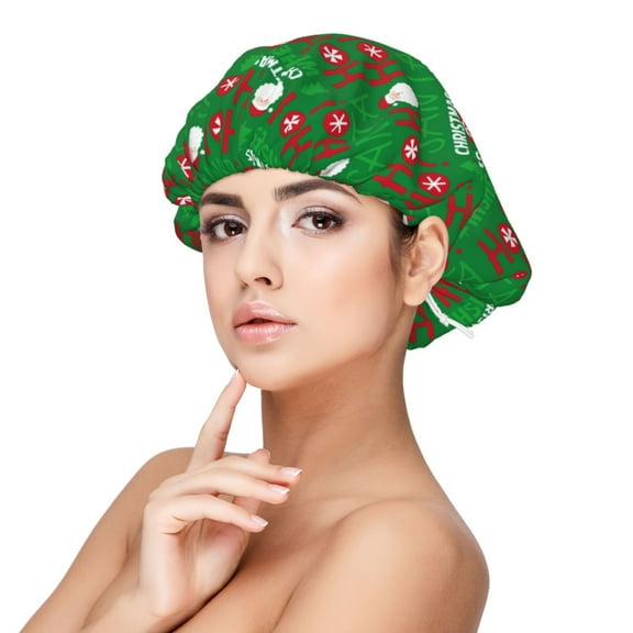 Rateoe Cute Santa And Ho Ho Ho Pattern Silk Satin Hair Bonnet for Sleeping, Adjustable Sleep Cap Turban for Women , Curly Straight Hair Long Large Braid