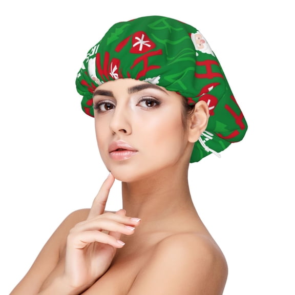 Rateoe Cute Santa Pattern Silk Satin Hair Bonnet for Sleeping, Adjustable Sleep Cap Turban for Women , Curly Straight Hair Long Large Braid