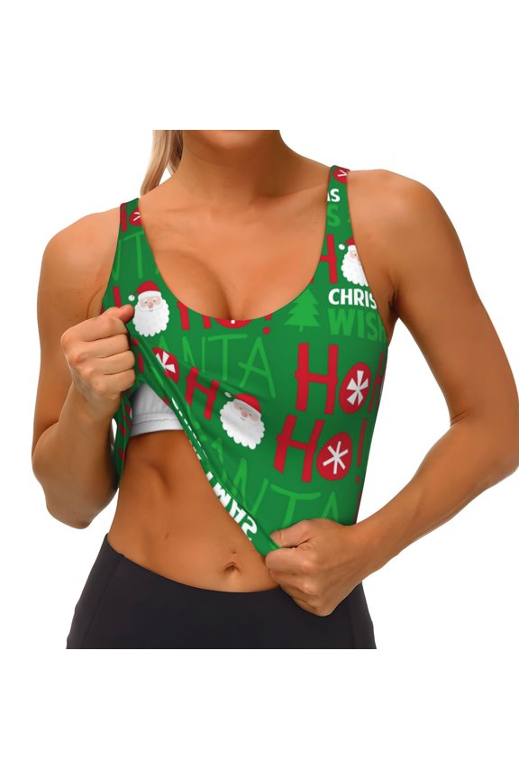 Cute Santa Print Womens' Sports Bras Scoop Neck Sports Vest- Padded U Back Seamless High Impact Support