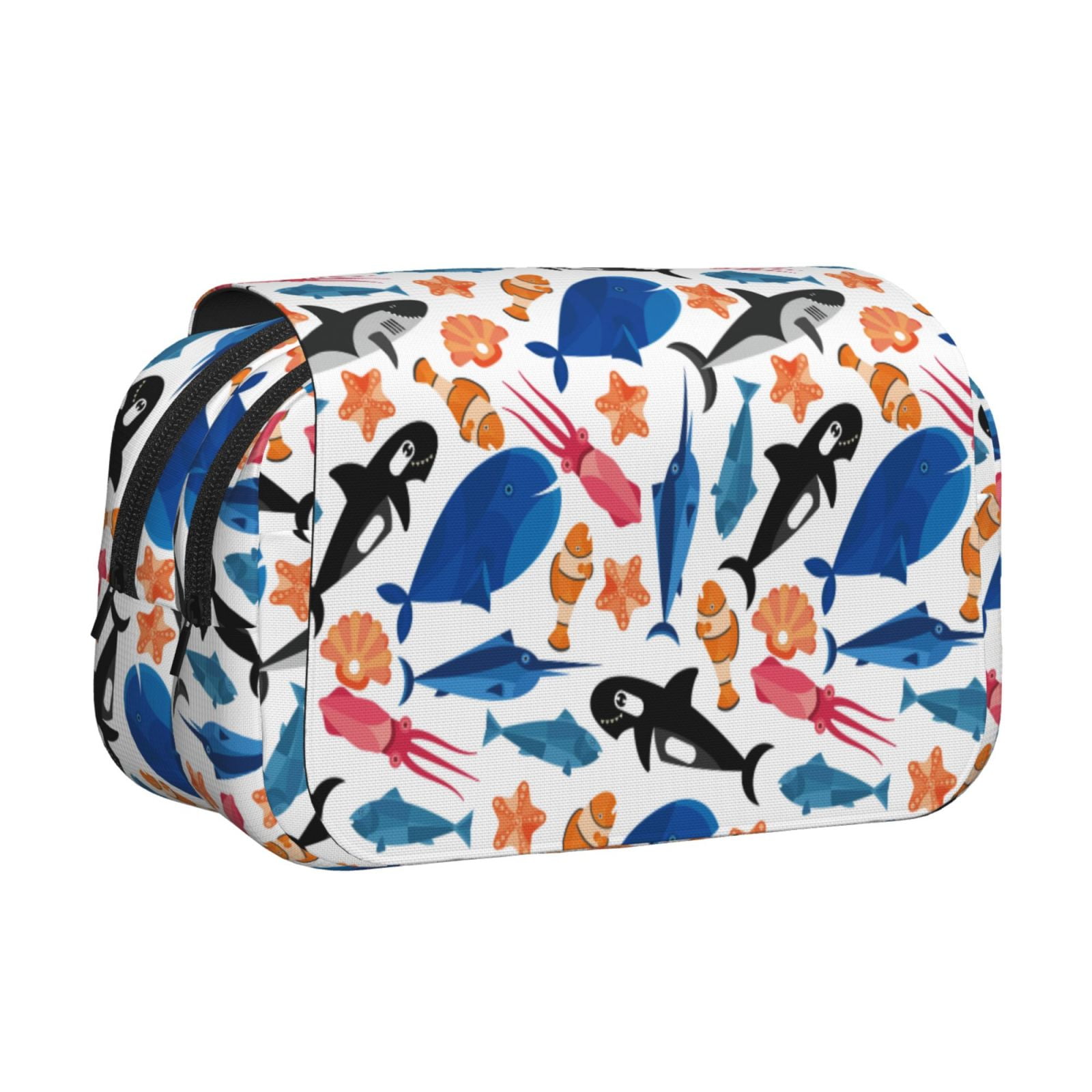 Rateoe Cute Sea Animals Pattern Double Clamshell Pen Case, Storage Organizer with Two Zipper Compartments– Holds Up to 50 Pencils & Pens