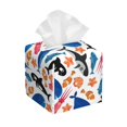 thumbnail image 1 of Rateoe Cute Sea Animals Pattern Tissue Box Cover, Modern Square Decorative Leather Facial Paper Case Organizer Holder Dispenser 5X5X5'', 1 of 8