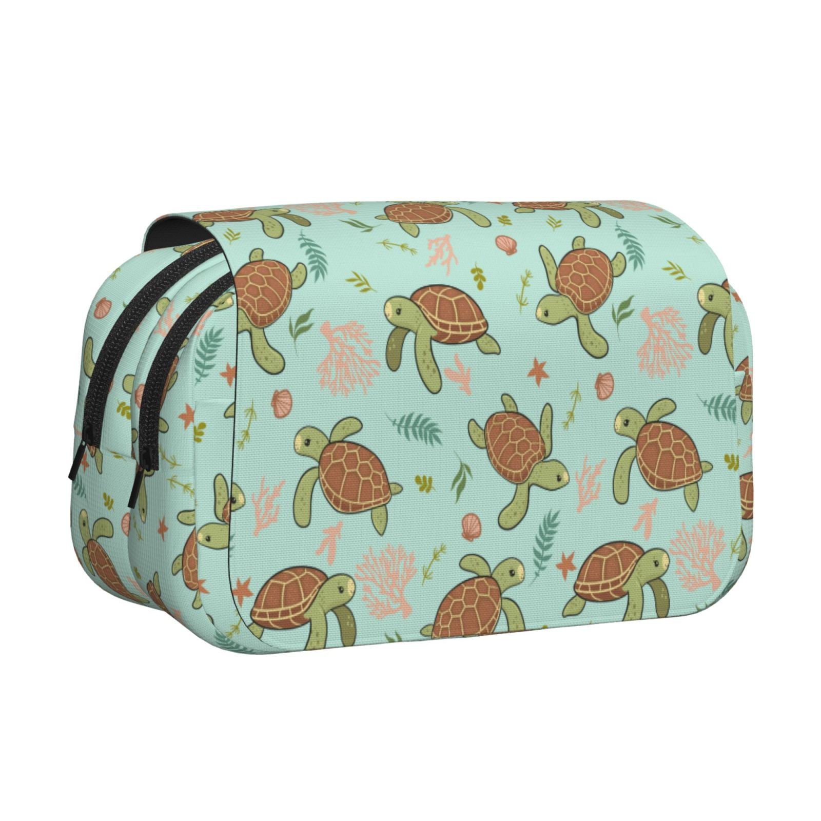 Rateoe Cute Sea Turtles Pattern Double Clamshell Pen Case, Storage Organizer with Two Zipper Compartments– Holds Up to 50 Pencils & Pens