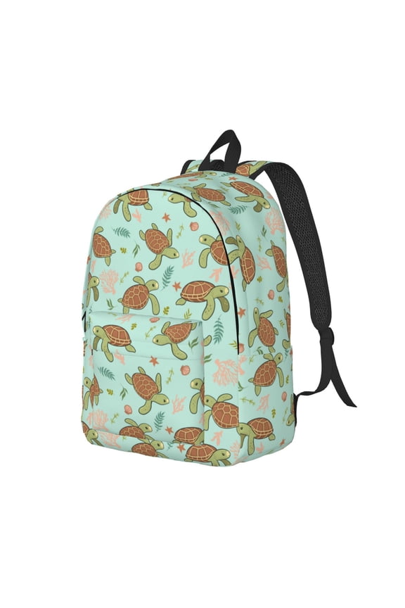 Cute Sea Turtles Pattern Durable Canvas Backpack for Men & Women – Stylish & Lightweight – Adjustable Straps, Multiple Pockets – Fits 15-17 Inch LaptopsMedium