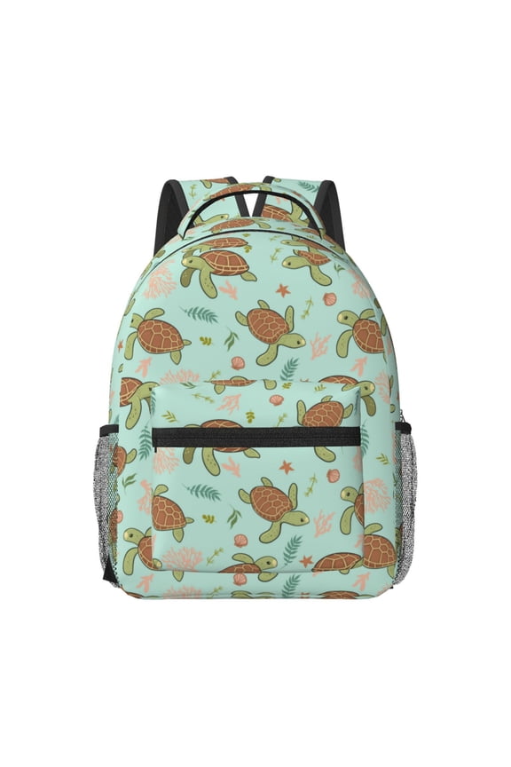 Cute Sea Turtles Pattern Durable Student Backpack Laptop Bag- Ergonomic Design, Waterproof Twill Fabric - Ideal for School, Travel, and Outdoor Activities