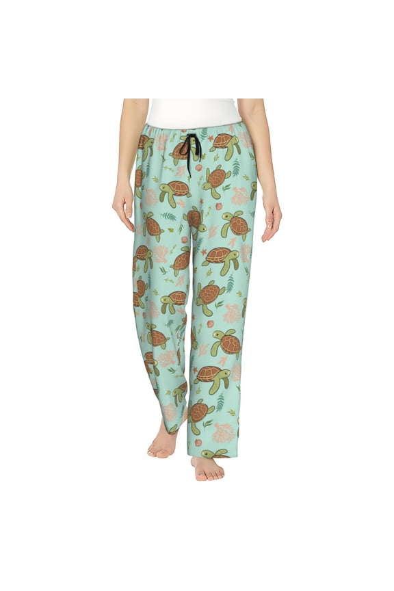 Cute Sea Turtles Pattern Women’s Ultra-Soft Comfy Pajama Lounge Pants Sleepwear,Comfortable Lounge Wear,lightweight Pajamas, Casual Home Wear-Large
