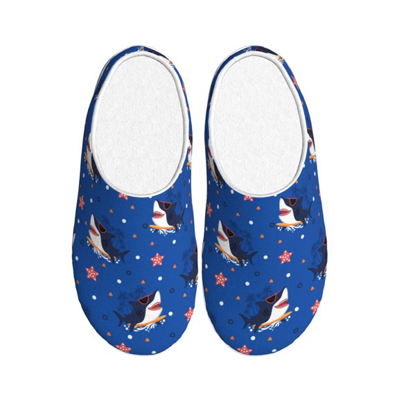Rateoe Cute Shark Cartoon Print Women's Men's Cotton Knit Slippers Lightweight Memory Foam Indoor House Shoes with Anti-Skid Sole-39/40