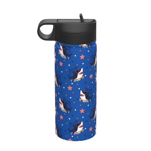 Rateoe Cute Shark Cartoon Printed 18oz Sports Insulated Water Bottle, Double-Walled Stainless Steel Kettle with Leak-Proof Straw Lid, Portable & BPA-Free for Outdoor, Gym, Camping, and Travel