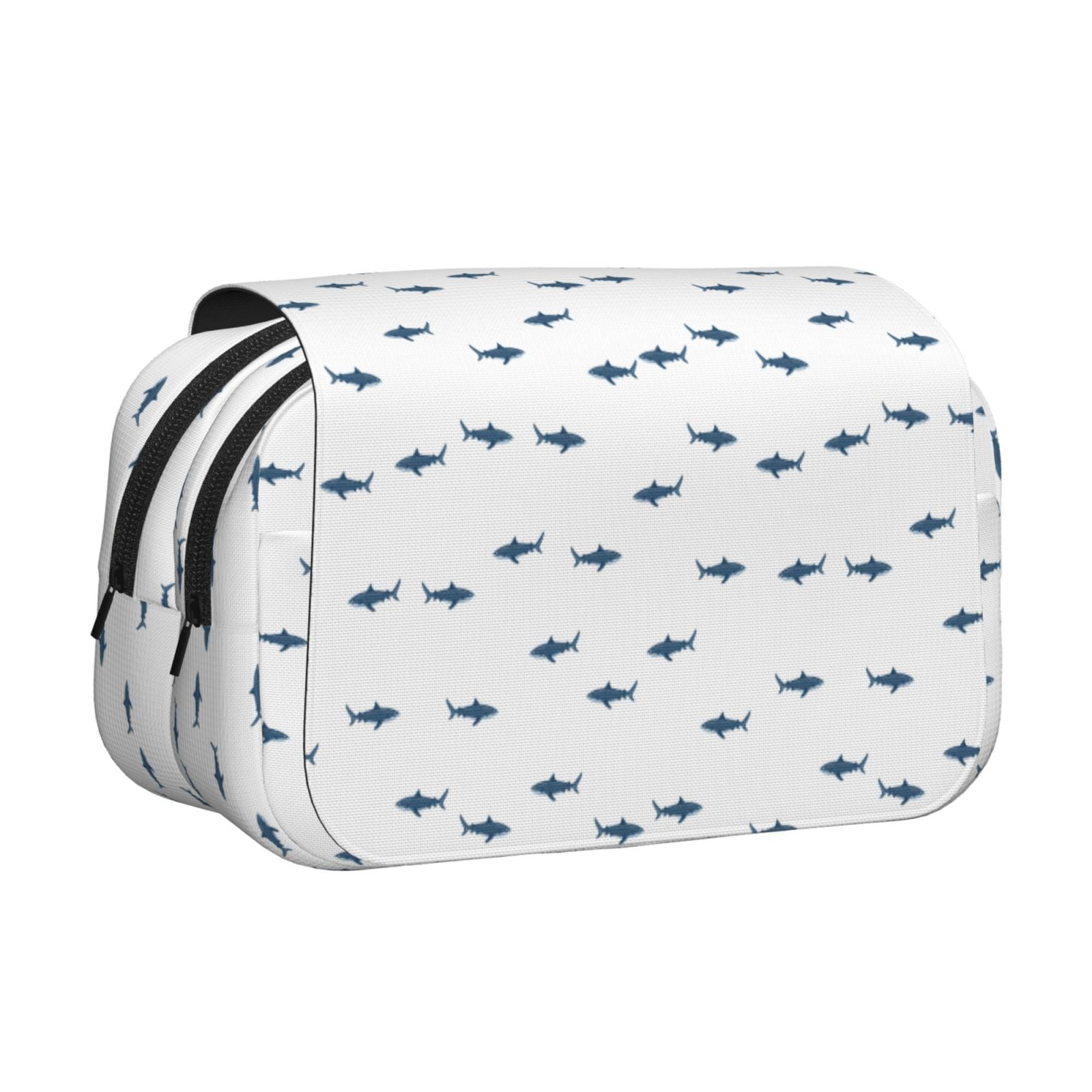 Rateoe Cute Shark Pattern Double Clamshell Pen Case, Storage Organizer with Two Zipper Compartments– Holds Up to 50 Pencils & Pens