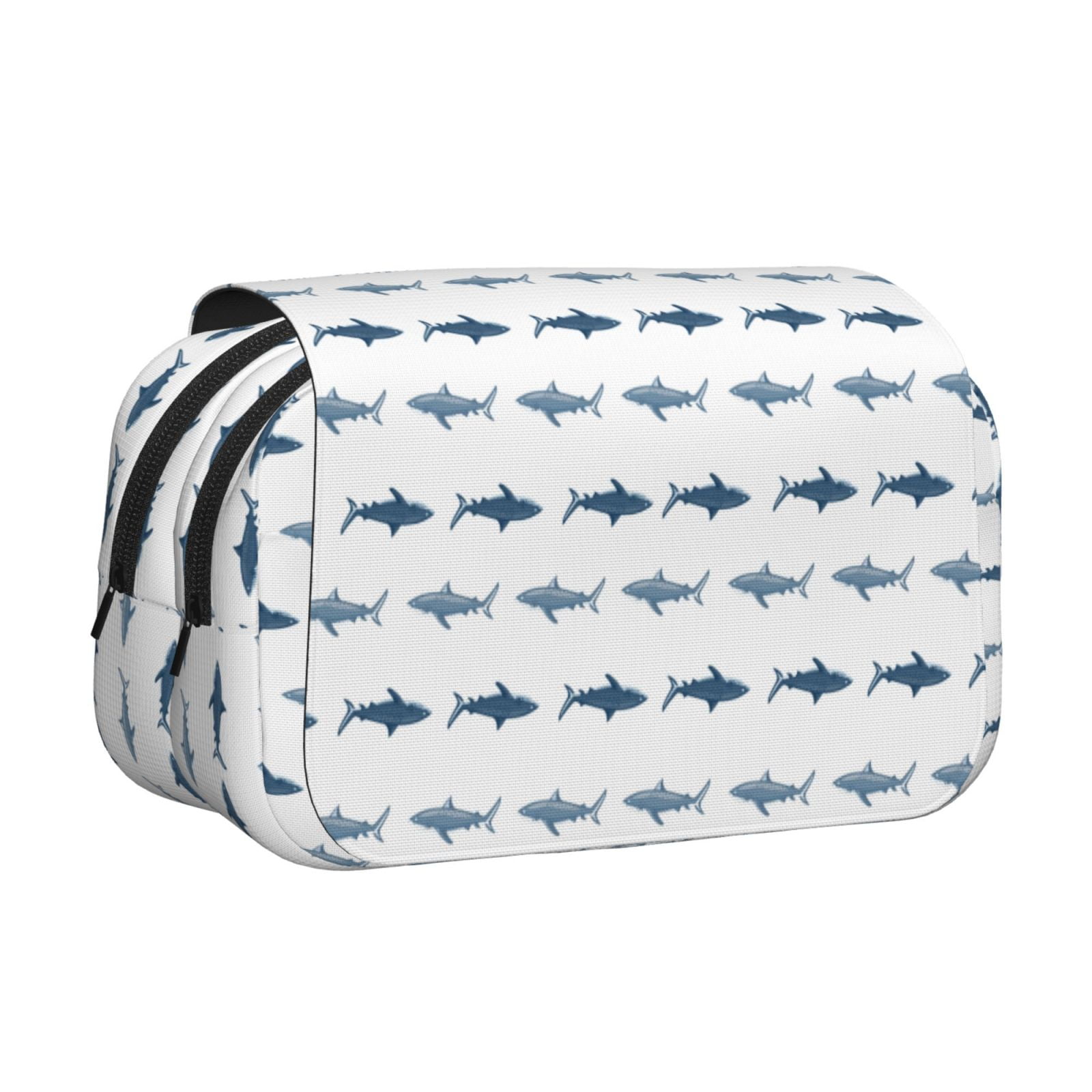 Rateoe Cute Shark Pattern Double Clamshell Pen Case, Storage Organizer with Two Zipper Compartments– Holds Up to 50 Pencils & Pens