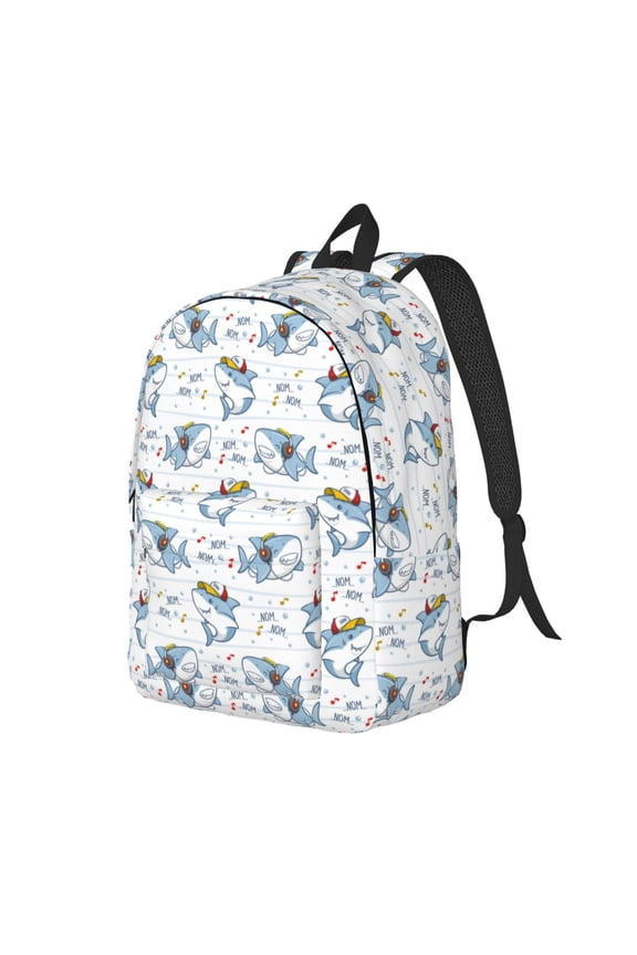 Cute Shark Pattern Durable Canvas Backpack for Men & Women – Stylish & Lightweight – Adjustable Straps, Multiple Pockets – Fits 15-17 Inch LaptopsMedium