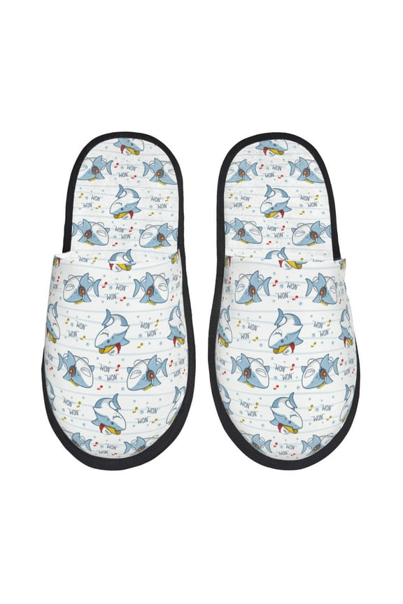 Cute Shark Pattern Fuzzy Slippers Fuzzy Soft House Slippers Plush Furry Warm Cozy Open Toe Fluffy Home Shoes-Large