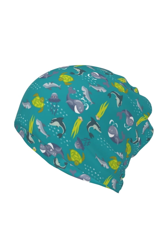 Cute Shark Turtle Cotton Slouchy Beanie Hat for Men/Women,Lightweight Oversize Large Thin Skull Cap Night Sleeping Cap