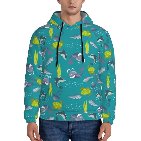 Rateoe Cute Shark Turtle Pattern Mens Hoodie, Pullover Hooded Sweatshirt, Kangaroo Pocket Hoodie Ideal for Daily Wear, Travel and Home-X-Large