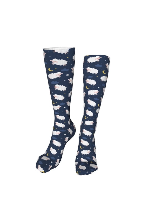 Cute Sheep 1 print Women's Men's Novelty 20in Crew Socks Cotton Socks Knee High Socks for Walking,Running,Nurses,Pregnancy-One Size