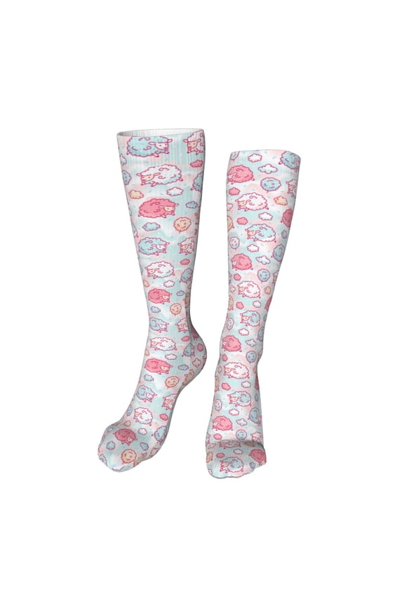 Cute Sheep print Women's Men's Novelty 20in Crew Socks Cotton Socks Knee High Socks for Walking,Running,Nurses,Pregnancy-One Size