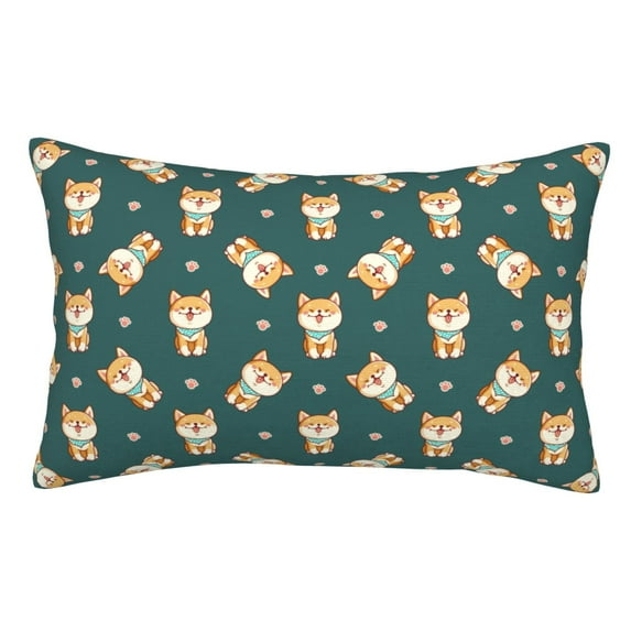 Rateoe Cute Shiba Pattern Decorative Pillow Case,Throw Pillow Covers,Plush Pillow Cover,Soft Pillow Case,Velvet Pillow Case-14"x20"